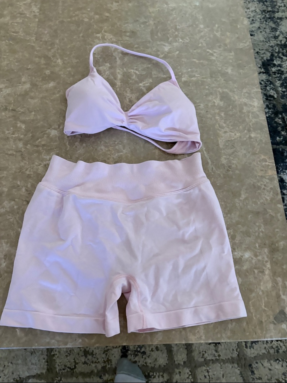 Seamless Light Pink Bralette & High-Waist Short Set bra size L short size xl